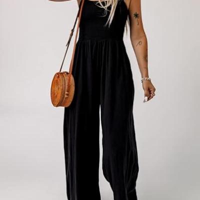 Women's Casual Loose Overalls Jumpsuits One Piece Sleeveless Wide Leg Long Pant Rompers With Pockets
