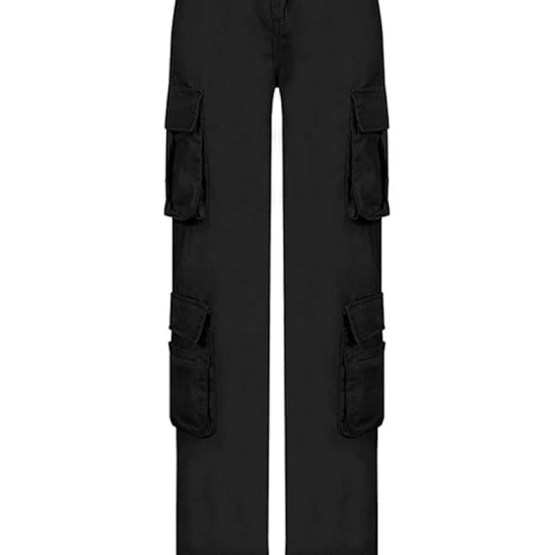 Women's High Rise Straight Leg Y2K Streetwear Cargo Pants Baggy Boyfriend Pants with Pocket