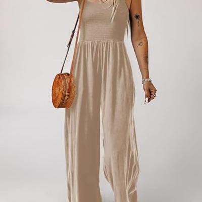 Women's Casual Loose Overalls Jumpsuits One Piece Sleeveless Wide Leg Long Pant Rompers With Pockets