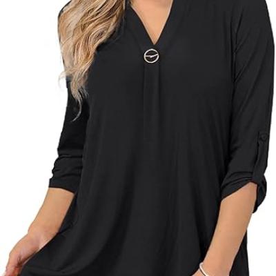 Womens Tops Dressy Casual 3/4 Sleeve Shirts Tunic Blouses Plus Size Tops for Women