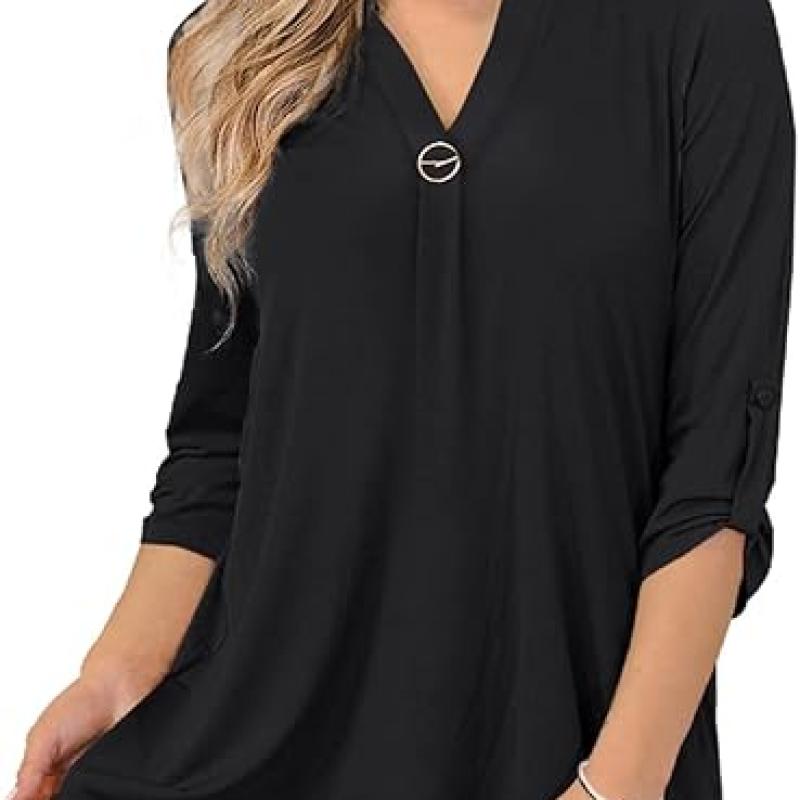 Womens Tops Dressy Casual 3/4 Sleeve Shirts Tunic Blouses Plus Size Tops for Women