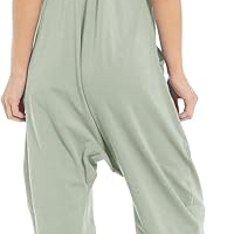 Womens Casual Sleeveless Jumpsuits Spaghetti Strap Loose Romper Long Pants with Pockets