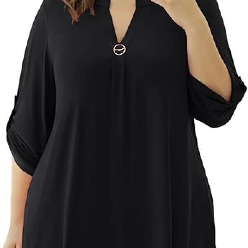 Womens Tops Dressy Casual 3/4 Sleeve Shirts Tunic Blouses Plus Size Tops for Women