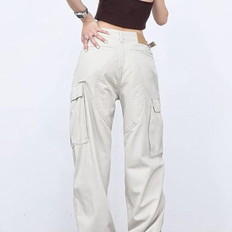 Women Cargo Pants Baggy Y2K Clothing Multi Pockets High Waist Loose Straight Leg Pants Vintage Grunge Aesthetic Clothes