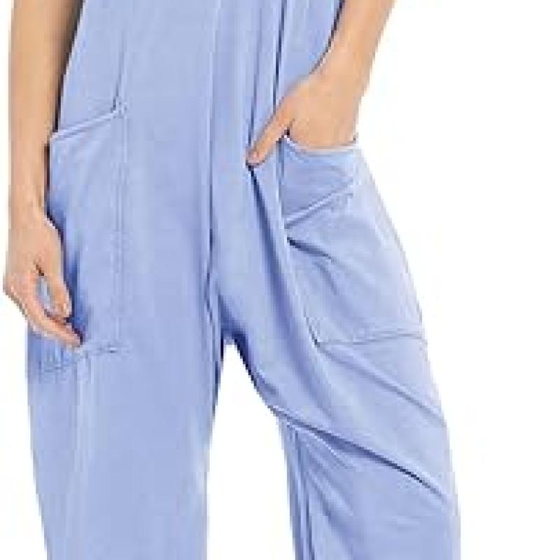 Womens Casual Sleeveless Jumpsuits Spaghetti Strap Loose Romper Long Pants with Pockets