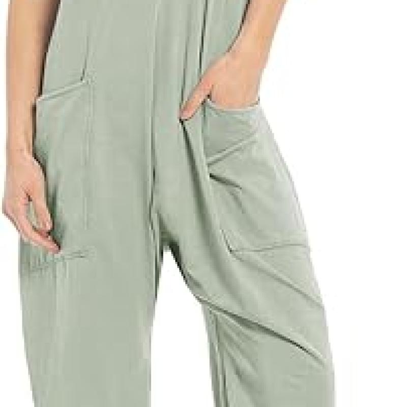 Womens Casual Sleeveless Jumpsuits Spaghetti Strap Loose Romper Long Pants with Pockets