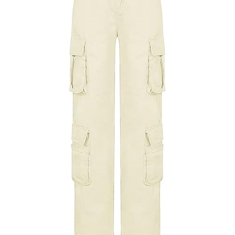 Women's High Rise Straight Leg Y2K Streetwear Cargo Pants Baggy Boyfriend Pants with Pocket