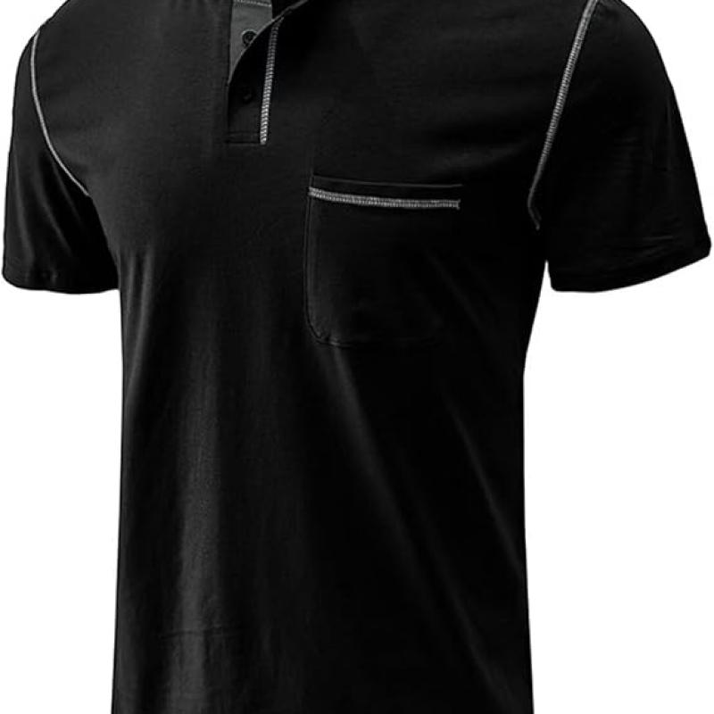 Men's Henley Shirt Lightweight Short Sleeve T-Shirt Casual Stylish Button Cotton Shirt