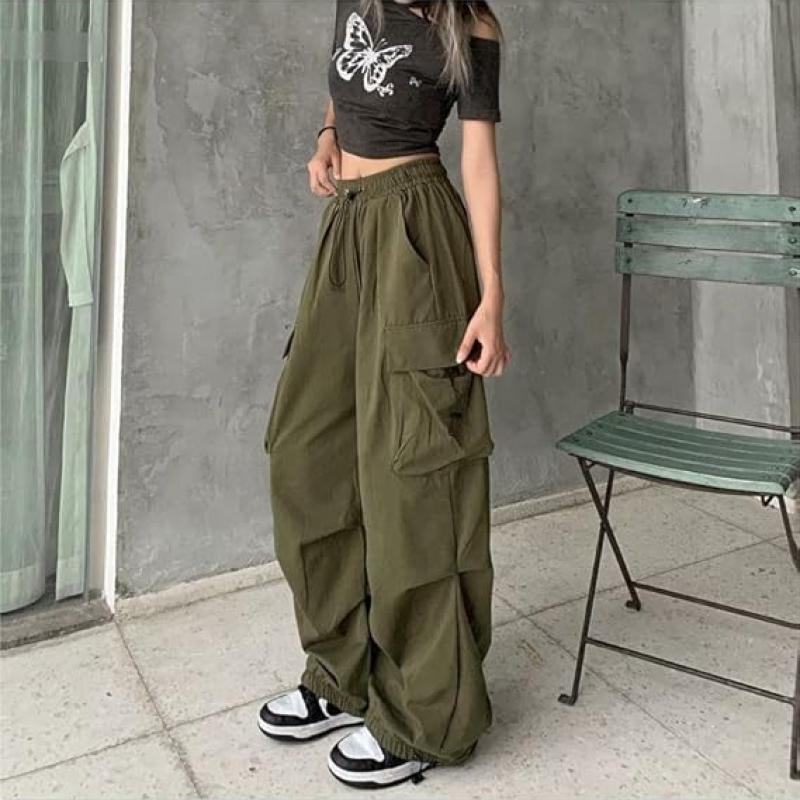 Women Cargo Pants Baggy Y2K Clothing Multi Pockets High Waist Loose Straight Leg Pants Vintage Grunge Aesthetic Clothes