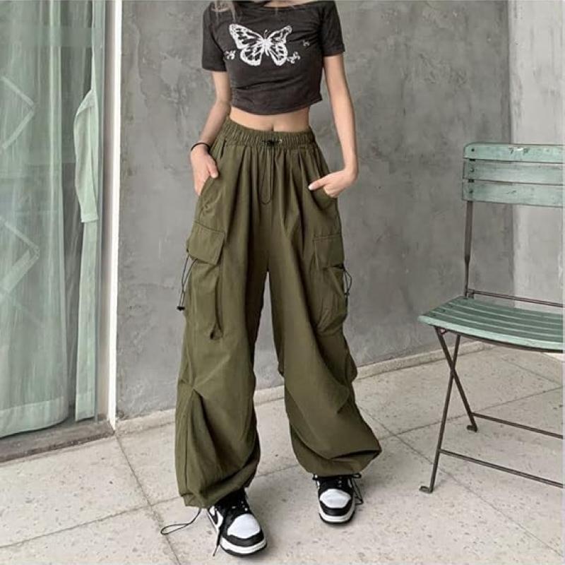 Women Cargo Pants Baggy Y2K Clothing Multi Pockets High Waist Loose Straight Leg Pants Vintage Grunge Aesthetic Clothes