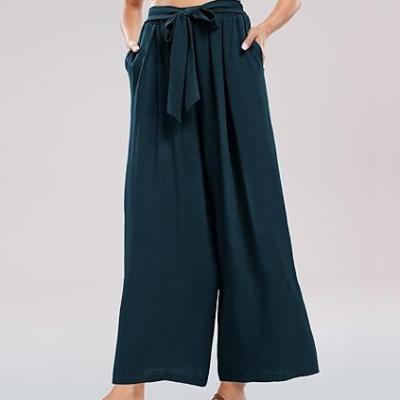 Summe Wide Leg Dress Pants for Women High Waisted Palazzo Casual Work Pants Beach Trousers with Pocket