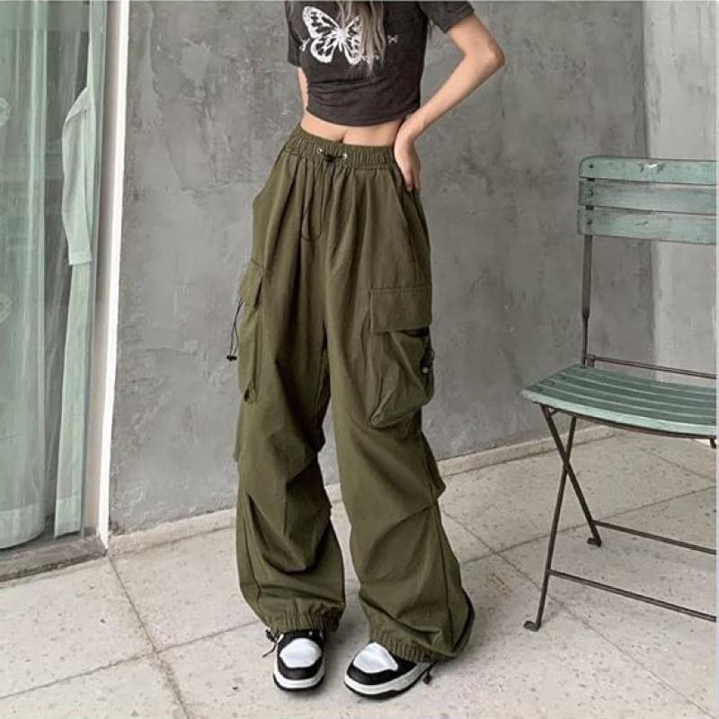 Women Cargo Pants Baggy Y2K Clothing Multi Pockets High Waist Loose Straight Leg Pants Vintage Grunge Aesthetic Clothes