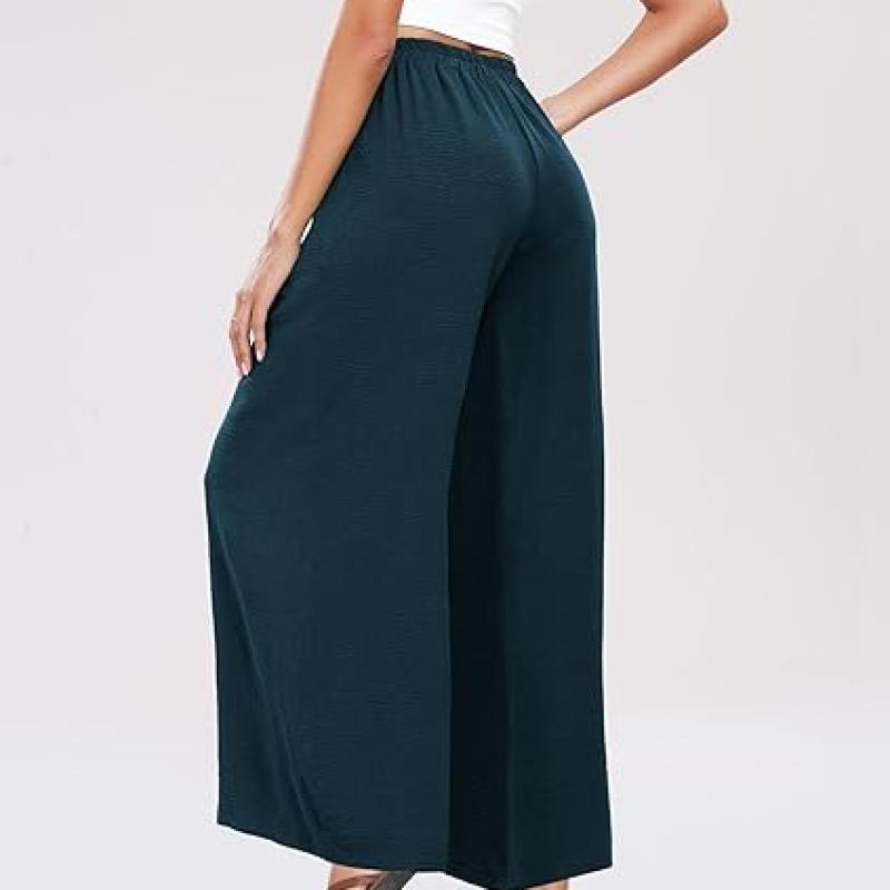 Summe Wide Leg Dress Pants for Women High Waisted Palazzo Casual Work Pants Beach Trousers with Pocket