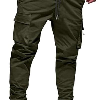 Mens Cargo Jogger Pants Elastic Waist Drawstring Regular with Zipper Pockets Cotton Pants for Men
