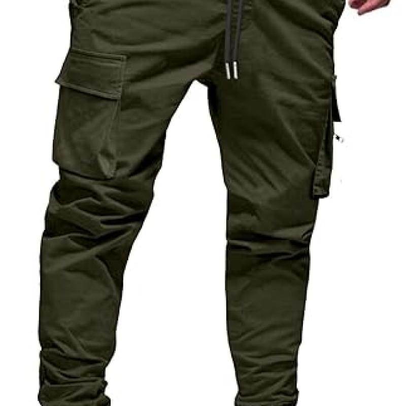 Mens Cargo Jogger Pants Elastic Waist Drawstring Regular with Zipper Pockets Cotton Pants for Men
