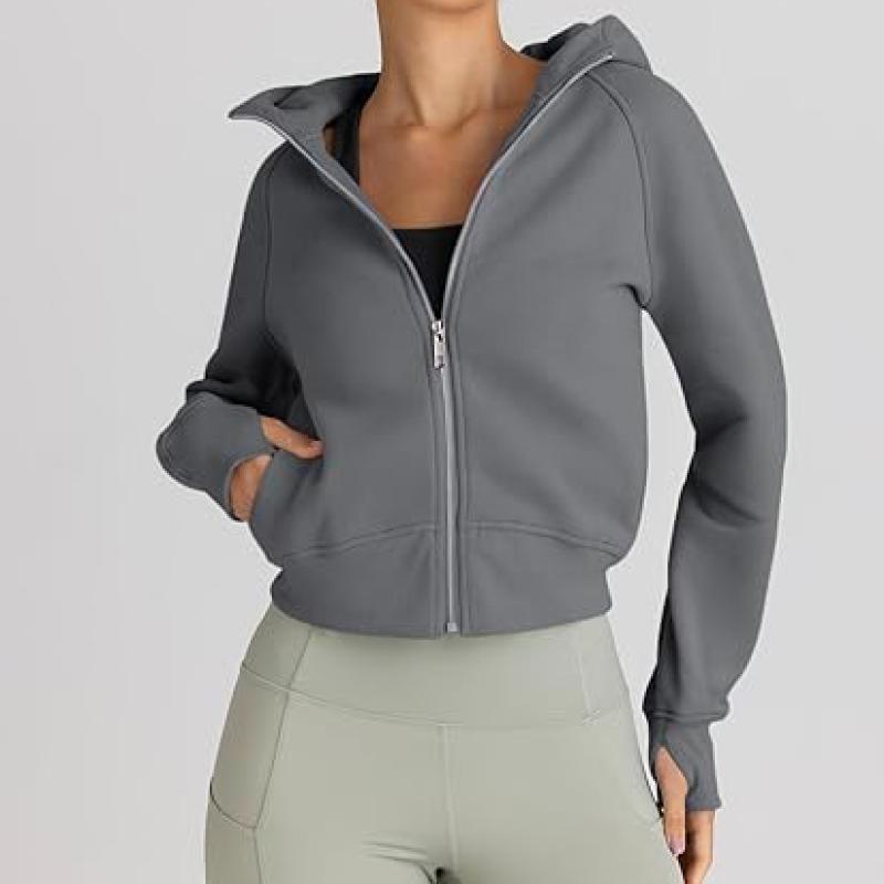Womens Zip Up Hoodies Jackets Cropped Sweatshirts Fleece Fall Outfits Casual Comfy Y2k Tops Winter Clothes 2030