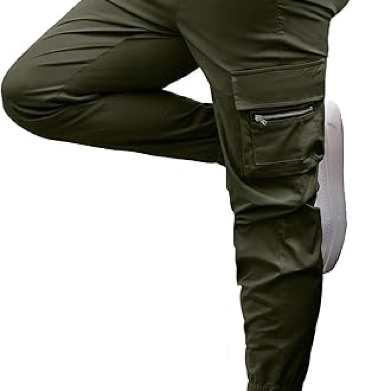 Mens Cargo Jogger Pants Elastic Waist Drawstring Regular with Zipper Pockets Cotton Pants for Men