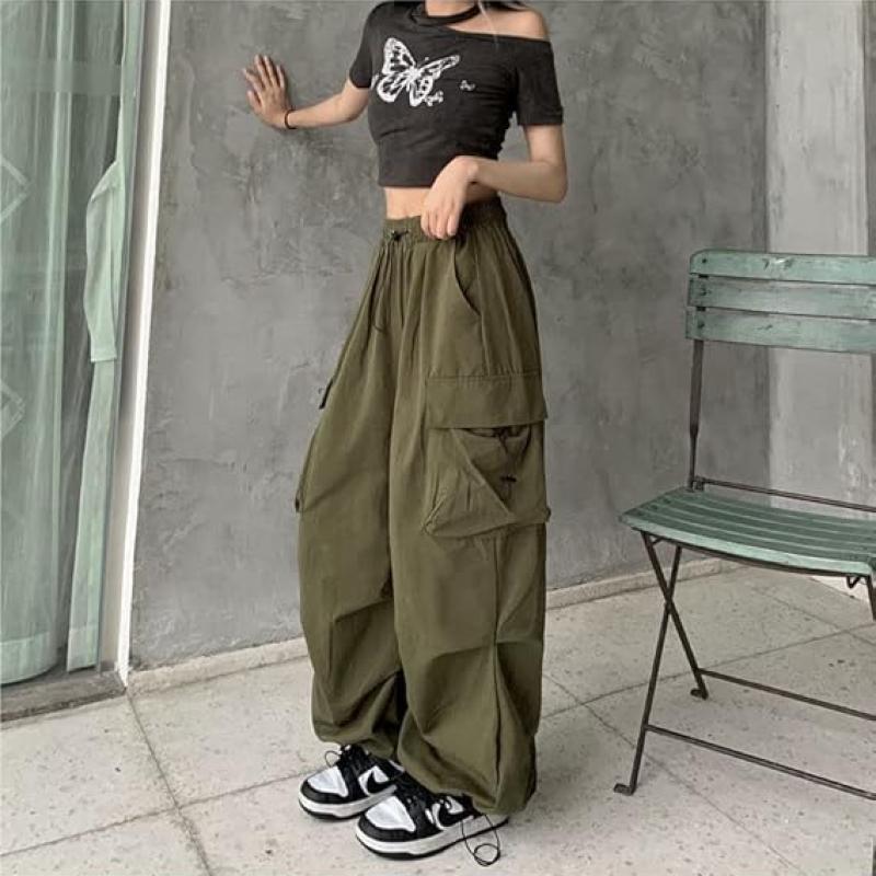 Women Cargo Pants Baggy Y2K Clothing Multi Pockets High Waist Loose Straight Leg Pants Vintage Grunge Aesthetic Clothes