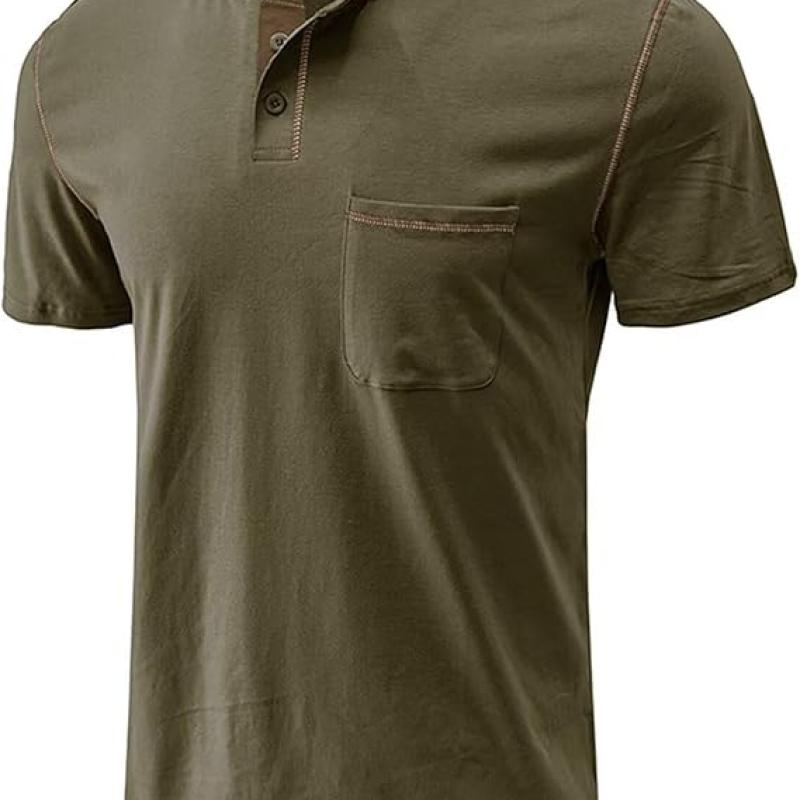 Men's Henley Shirt Lightweight Short Sleeve T-Shirt Casual Stylish Button Cotton Shirt