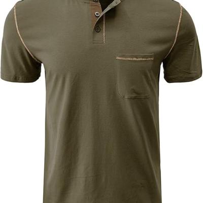 Men's Henley Shirt Lightweight Short Sleeve T-Shirt Casual Stylish Button Cotton Shirt