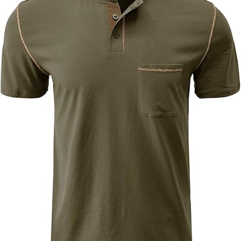 Men's Henley Shirt Lightweight Short Sleeve T-Shirt Casual Stylish Button Cotton Shirt