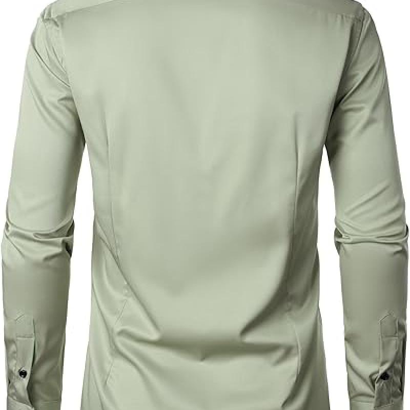 Men's Stretch Wrinkle Free Dress Shirts Formal Wedding Prom Long Sleeve Slim Fit Button Down Shirtsc