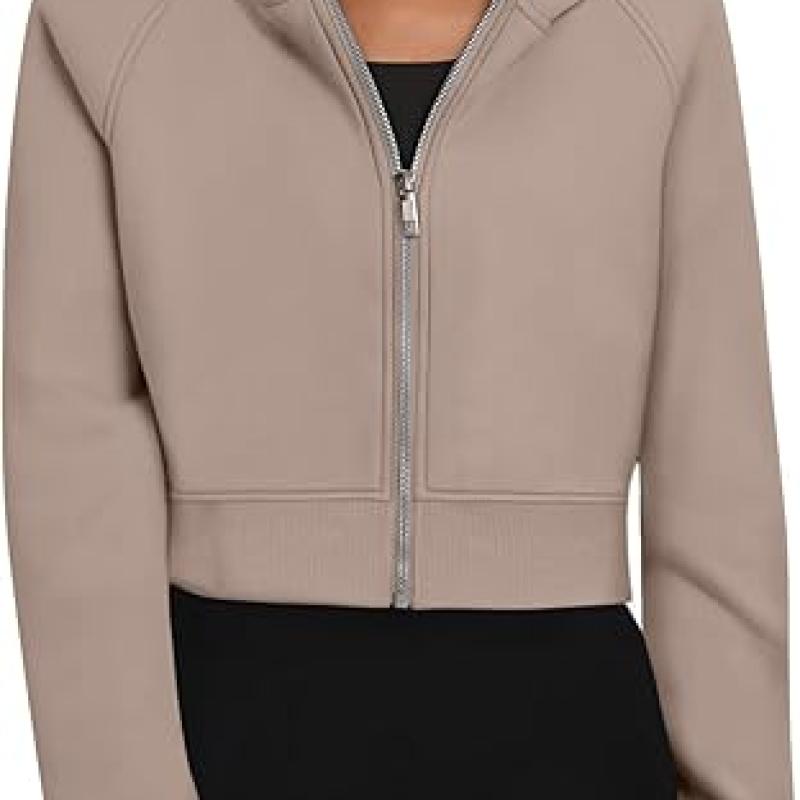 Womens Zip Up Hoodies Jackets Cropped Sweatshirts Fleece Fall Outfits Casual Comfy Y2k Tops Winter Clothes 2029