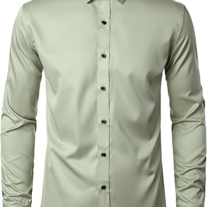 Men's Stretch Wrinkle Free Dress Shirts Formal Wedding Prom Long Sleeve Slim Fit Button Down Shirtsc