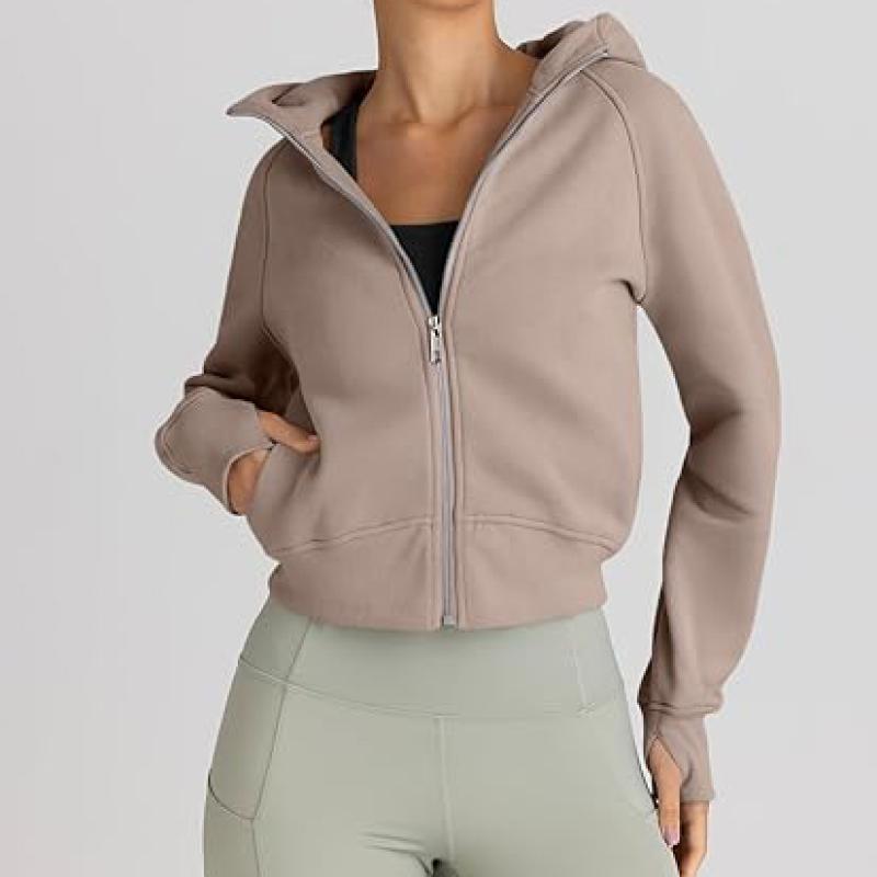 Womens Zip Up Hoodies Jackets Cropped Sweatshirts Fleece Fall Outfits Casual Comfy Y2k Tops Winter Clothes 2029