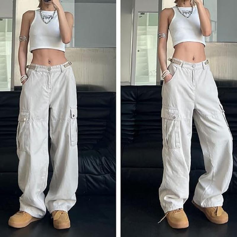Women Cargo Pants Baggy Y2K Clothing Multi Pockets High Waist Loose Straight Leg Pants Vintage Grunge Aesthetic Clothes