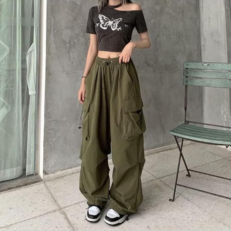Women Cargo Pants Baggy Y2K Clothing Multi Pockets High Waist Loose Straight Leg Pants Vintage Grunge Aesthetic Clothes