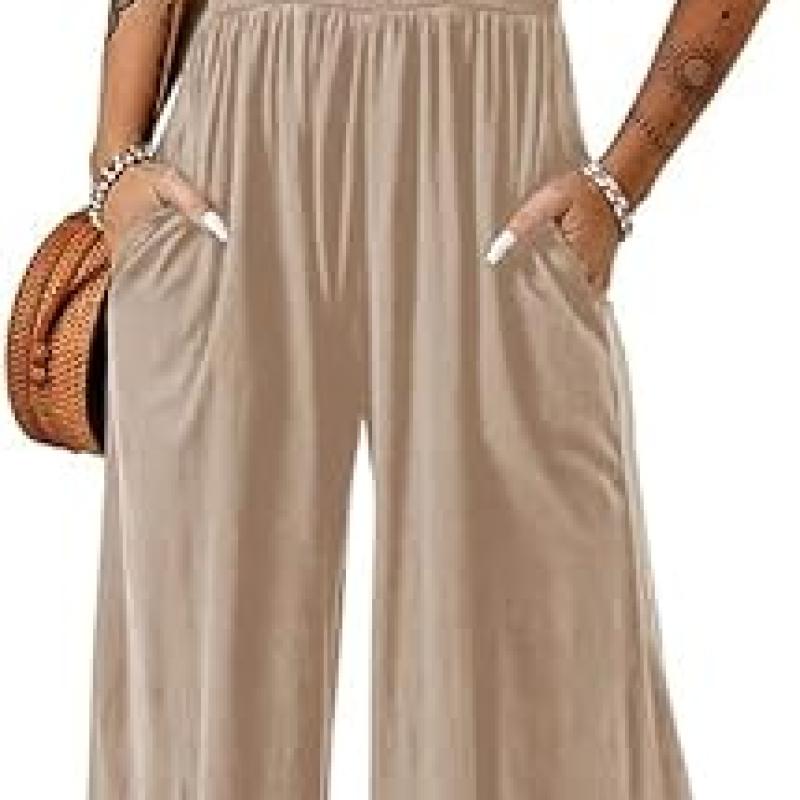 Women's Casual Loose Overalls Jumpsuits One Piece Sleeveless Wide Leg Long Pant Rompers With Pockets
