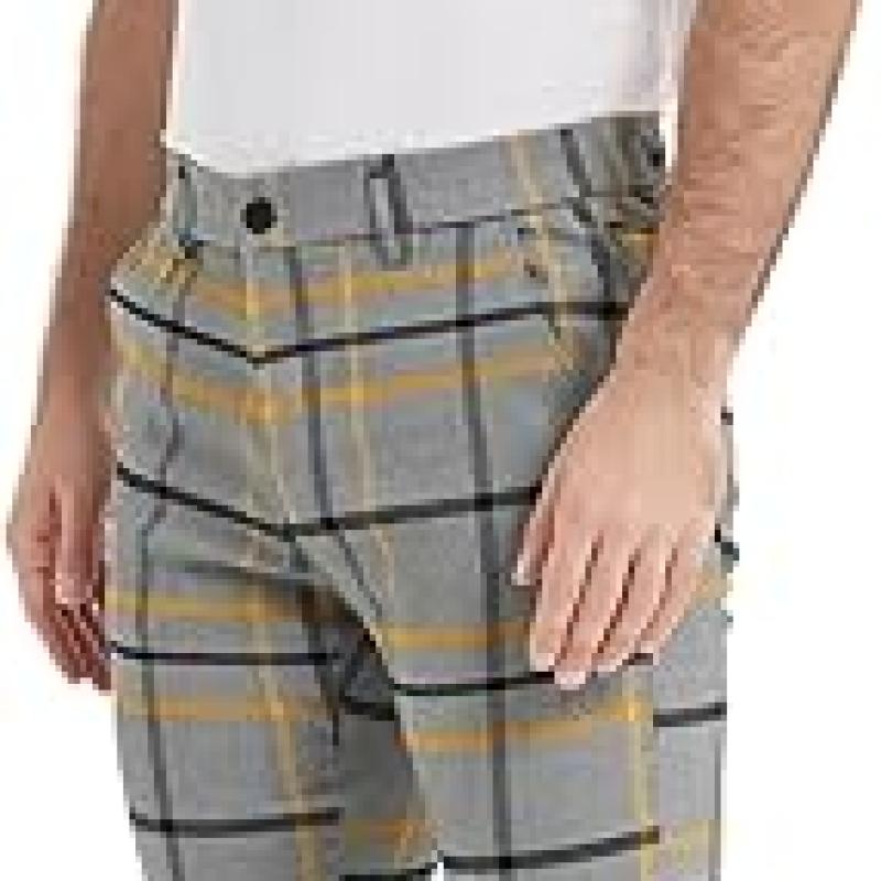 Men's Plaid Pants Skinny Dress Pants for Men Skinny Chino Pants Men