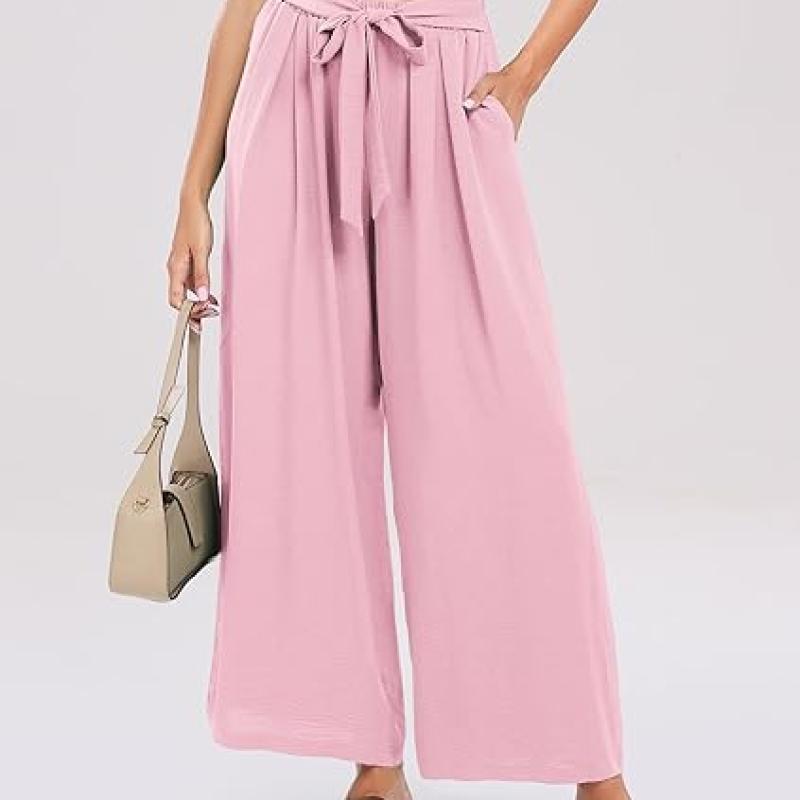 Summe Wide Leg Dress Pants for Women High Waisted Palazzo Casual Work Pants Beach Trousers with Pocket