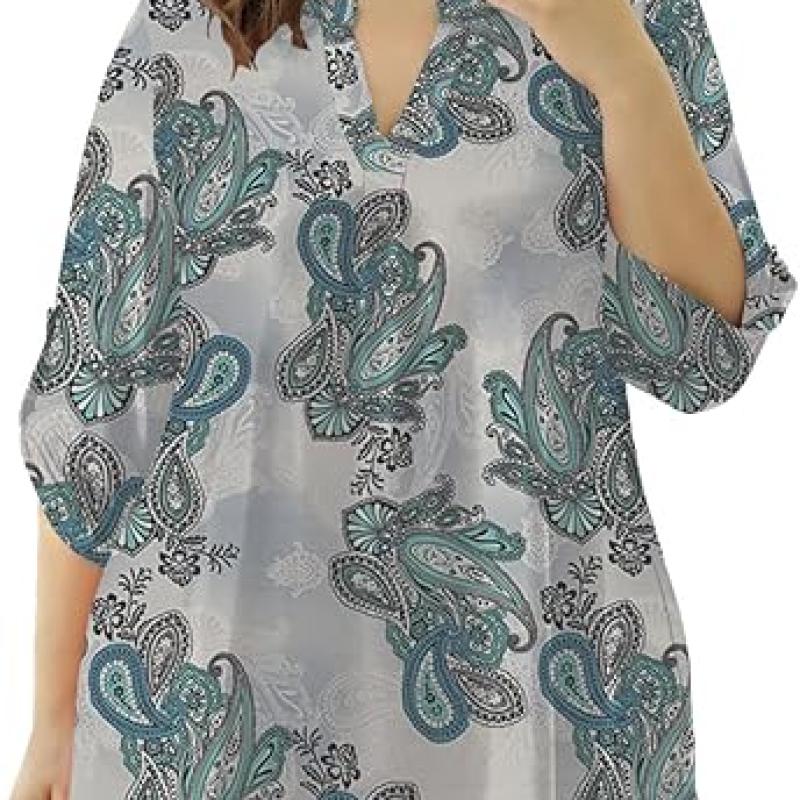 Womens Tops Dressy Casual 3/4 Sleeve Shirts Tunic Blouses Plus Size Tops for Women