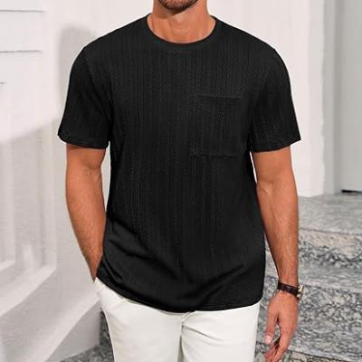 Mens Short Sleeve T-Shirts Casual Knit Texture Crewneck Pocket Tee Tops Loose Fit Summer Shirt