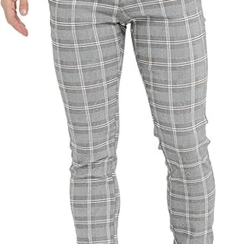 Men's Plaid Pants Skinny Dress Pants for Men Skinny Chino Pants Men