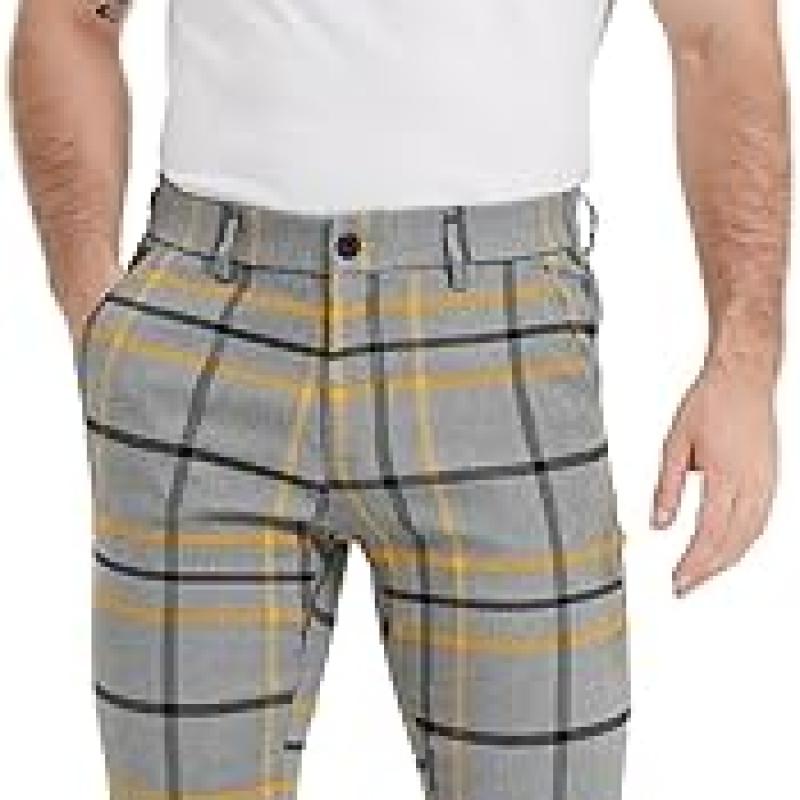 Men's Plaid Pants Skinny Dress Pants for Men Skinny Chino Pants Men
