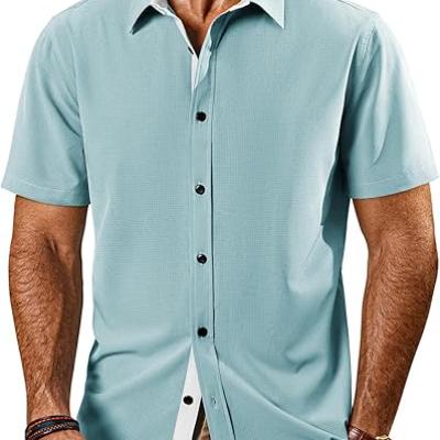 Mens Button Down Short Sleeve Shirts Casual Wrinkle-Free Dress Shirts Summer Beach
