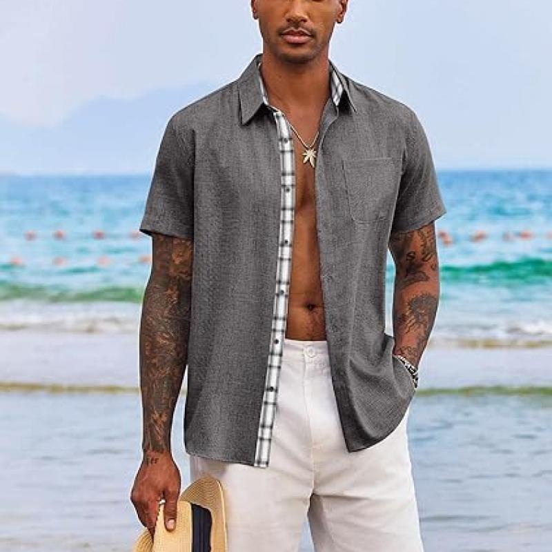 Men's Button Down Shirts Short Sleeve Casual Shirts Summer Beach Shirts Vacation Wedding Shirts with Pocket