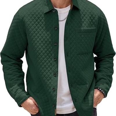 Mens Shacket Long Sleeve Shirt Jacket with Pockets Lightweight Quilted Overshirt