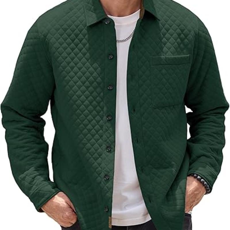Mens Shacket Long Sleeve Shirt Jacket with Pockets Lightweight Quilted Overshirt
