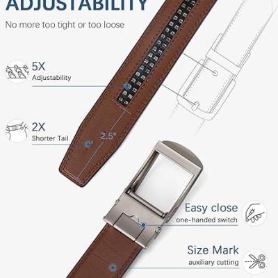 Mens Belt Leather Ratchet 1 3/8'' Belt For Men Gift Dress and Casual with Adjustable Buckle, Trim to Fit