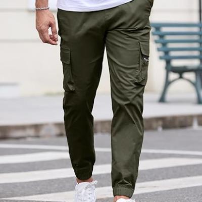 Mens Cargo Jogger Pants Elastic Waist Drawstring Regular with Zipper Pockets Cotton Pants for Men