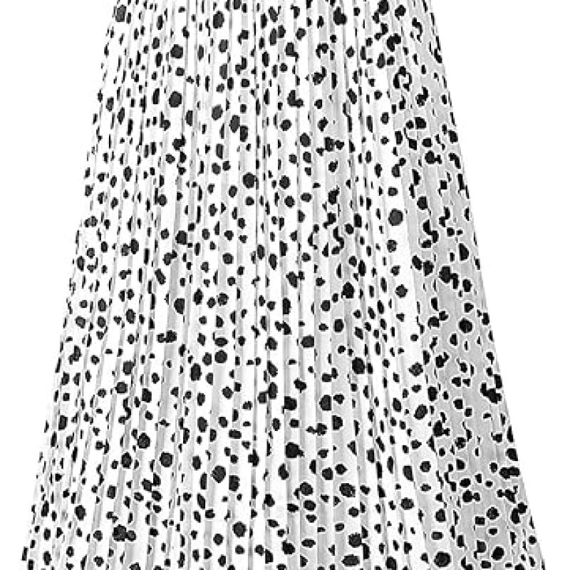 Womens Skirt Leopard Print Midi Long Shirring Pleated Skirts High Waisted A Line Skirts