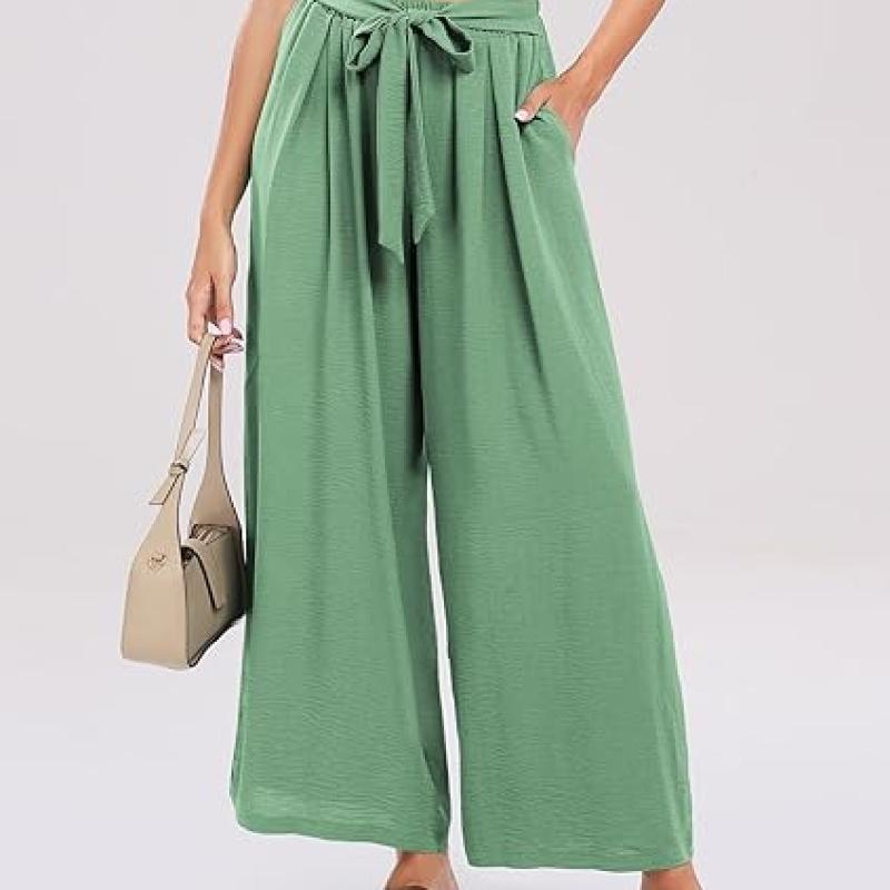 Summe Wide Leg Dress Pants for Women High Waisted Palazzo Casual Work Pants Beach Trousers with Pocket