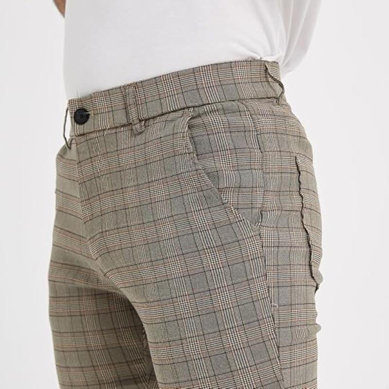 Men's Plaid Pants Skinny Dress Pants for Men Skinny Chino Pants Men