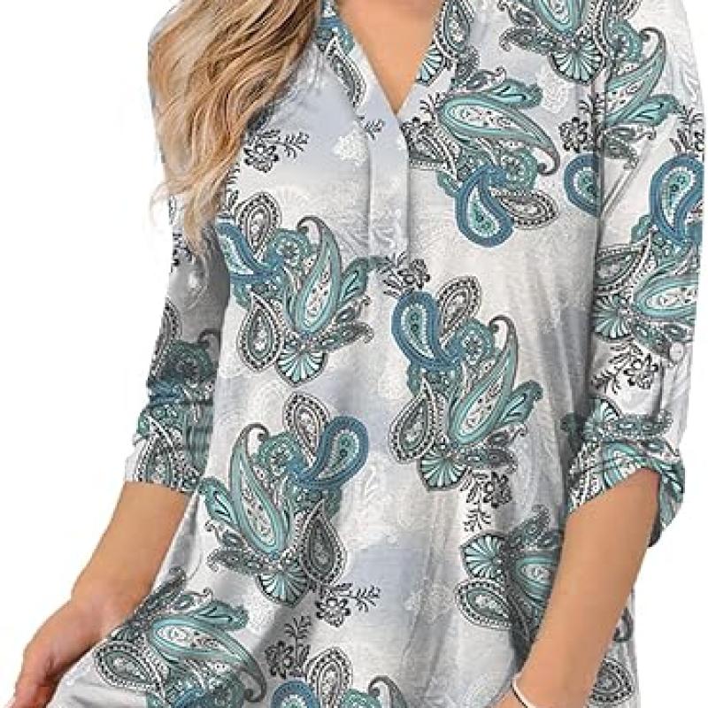 Womens Tops Dressy Casual 3/4 Sleeve Shirts Tunic Blouses Plus Size Tops for Women
