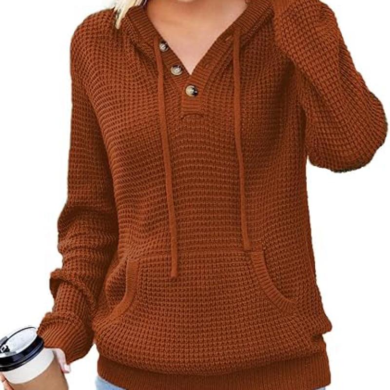 Fall Womens Oversized Hoodies Knit V Neck Sweaters Fashion Casual Pullover Tops