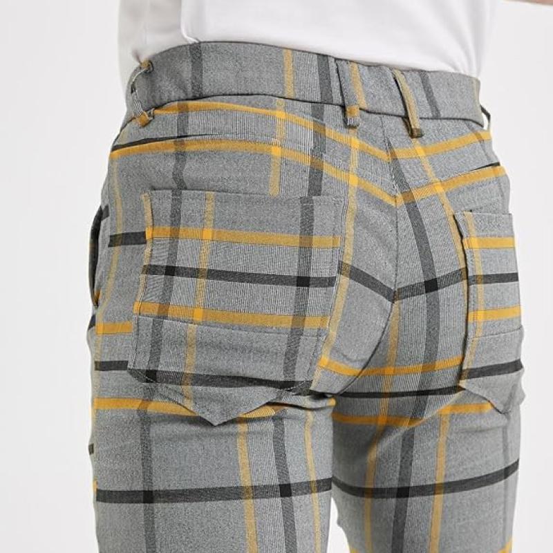 Men's Plaid Pants Skinny Dress Pants for Men Skinny Chino Pants Men